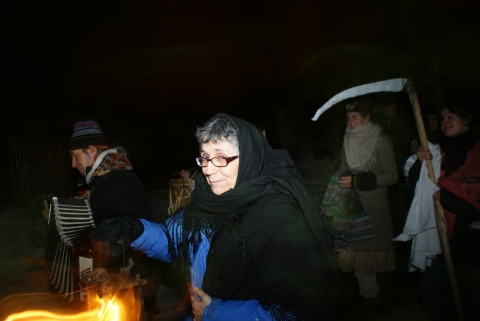Carol singers walking through the village