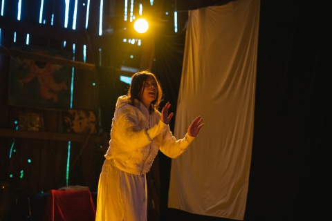 Scena ze spektaklu "Królewna śni" podczas festiwalu Wioska Teatralna