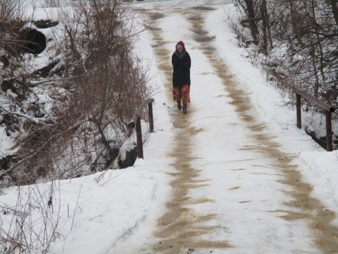 Kolędniczka na pustej drodze