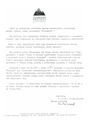 Zaproszenie na seminarium "Rapsoidein. Zszywanie pieśni" część 2, z cyklu "Teatr w obliczu synkretyzmu obrzędów tradycyjnych" oraz na warsztaty