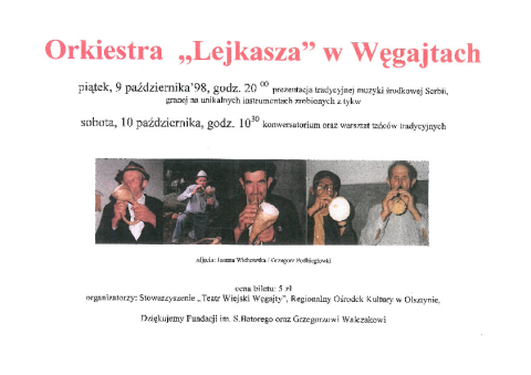 Ulotka z występów zespołu "Lejkasza" w ramach sesji "Klimaty Warmii"