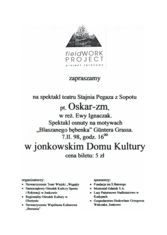 Zaproszenie na spektakl "Oskar-zm" teatru Stajnia Pegaza z Sopotu w ramach Sesji zimowej