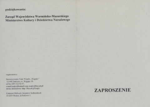 Zaproszenie na spotkanie "Śladami Vincenza": spektakl "Historie Vincenza", premiera filmu Waldemara Czechowskiego "Śladami Vincenza", połączone z jubileuszem 15-lecia Teatru Węgajty