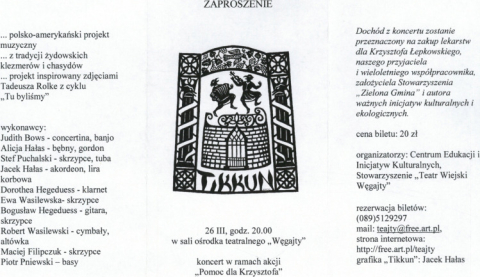 Zaproszenie na koncert "Tikkun" w ramach akcji "Pomoc dla Krzysztofa"