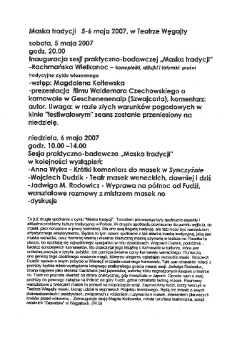 Ulotka z sesji praktyczno-badawczej "Maska tradycji"