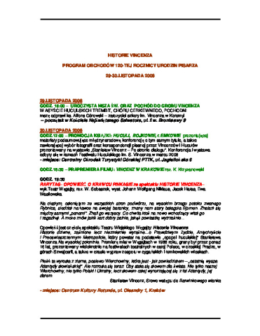 Ulotka z Festiwalu Huculskiego. Obchody 120 rocznicy urodzin Stanisława Vincenza - pokaz etiudy "Rarytas - opowieść o krawcu Pinkasie" stanowiącej fragment spektaklu "Historie Vincenza"