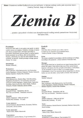 Ulotka do spektaklu "Ziemia B"