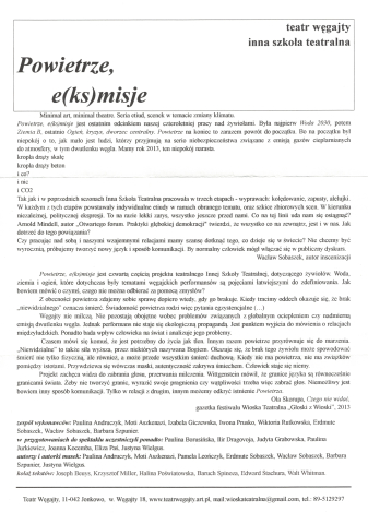 Ulotka do spektaklu "Powietrze, e(ks)misje"