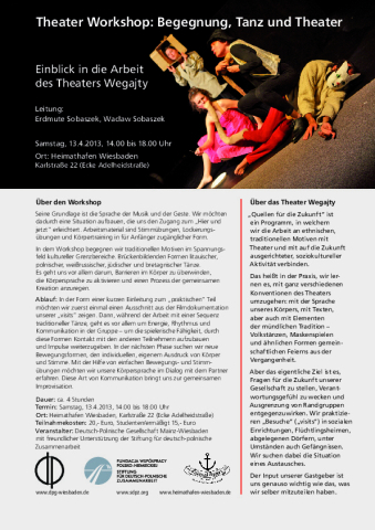 Ulotka z warsztatów "Spotkanie, taniec i teatr"