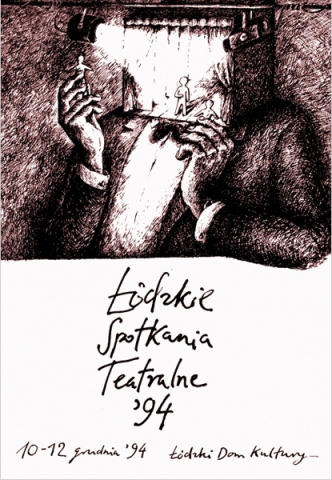 Poster for the 1994 Łódź Theatre Meetings - presentation of the performances "The Vincenz Stories"and "The Inn Towards Eternal Peace"