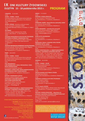 Poster for the 9th Days of Jewish Culture - presentation of the musical performance "Duets"by Erdmute and Wacław Sobaszek