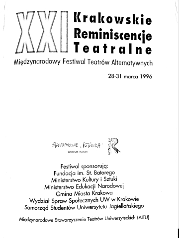 Program XXI Krakowskich Reminiscencji Teatralnych - sesja pt. Teatr Wiejski Węgajty: "Krajobraz pieśni i opowieści"