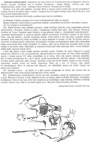 Program spektaklu "Opowieści kanterberyjskie" Geoffreya Chaucera