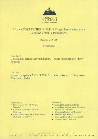 Ulotka z colloquium: "Bałkański tygiel kultury" - spotkanie z zespołem Vándor Vokál z Budapesztu