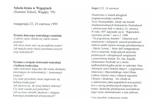 Ulotka ze "Szkoły Letniej" (sesja I) - fragment