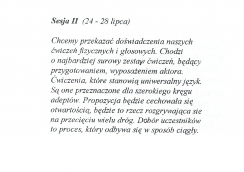 Ulotka ze "Szkoły Letniej" (sesja II) - fragment
