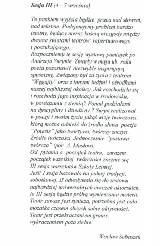 Ulotka ze "Szkoły Letniej" (sesja III) - fragment