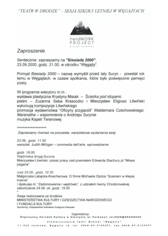  Zaproszenie na "Biesiadę 2000" w ramach sesji "Teatr w drodze"