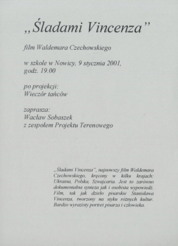 Ulotka z pokazu filmu "Śladami Vincenza"