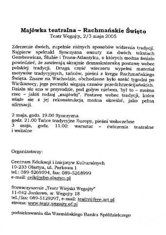 Ulotka z "Majówki teatralnej - Rachmańskie święto"